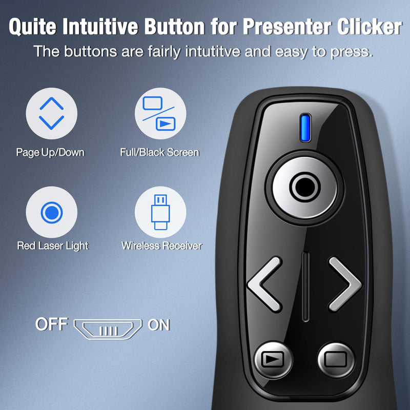 All-in-One Wireless Presentation Clicker with Red Light & Volume Remote Control- USB&Type-C PPT Remote Compatible with Mac/Windows/Laptop/Computer - Ideal for Powerpoint, Business, Classroom USB A/C