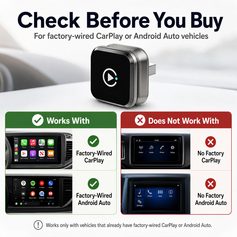 Apple CarPlay Wireless Adapter, 2-in-1 for Android Auto, Gunmetal | Skip the phone cable after setup and use factory-wired CarPlay or Android Auto wirelessly on daily drives