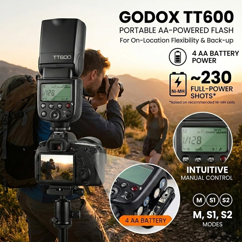 Godox TT600 Camera Speedlite Flash Built-in 2.4G Wireless Trigger System | GN60, 2.4G Wireless X System, Compatible For Canon Nikon Pentax Olympus Fuji, Creative Lighting for DSLR Cameras