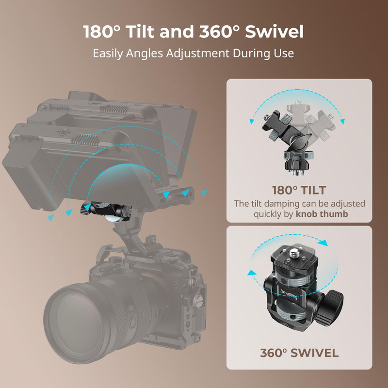 SMALLRIG Adjustable Camera Monitor Mount with 3/8"-16 Locating Screw for ARRI, 360° Swivel and 180° Tilt, Anti-Twist 1/4" Locating Screw, Horizontal & Vertical Shooting 3/8"-16 Screw for ARR