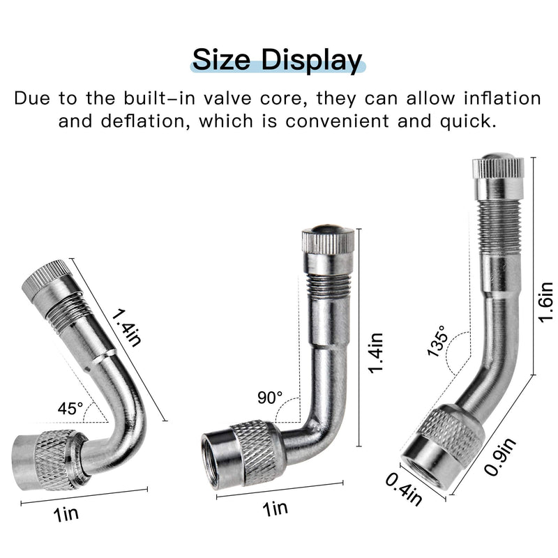 6-Pack Valve Stem Extenders, Mellbree 45 Degree 90 Degree 135 Degree Schrader Tire Valve Extension Compatible for Dual Wheels Passenger Cars, RV, Stroller, Bicycles, Motorcycles and Trailers