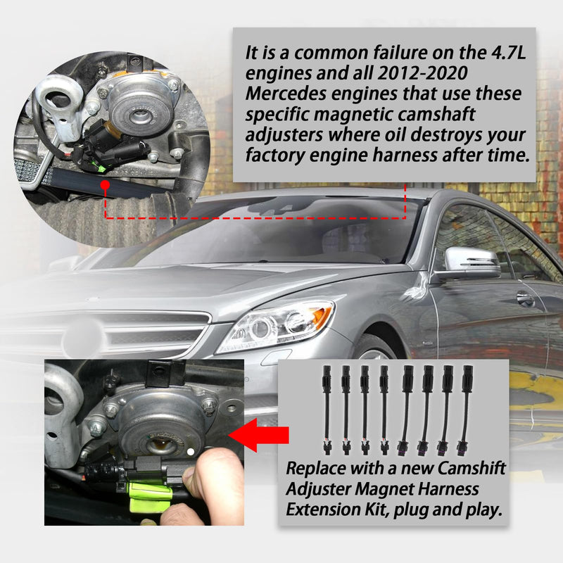 8PCS 3PIN & 2PIN Harness Extension Kit/Camshaft Position Sensor Connector Plug Wiring Harness Compatible with 2011-2020 Mercedes Benz 4.7L M278 Engine Vehicles 8