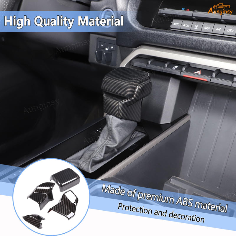 Aunginsy Gear Shifter Head Trim Cover Kit Compatible with Toyota Tundra/Sequoia 2022-2025 Tacoma 2024+ Center Console Gear Shift Knob Head Protection Cover Decorative Sticker ABS Interior Accessories Carbon Fiber Pattern(kit)