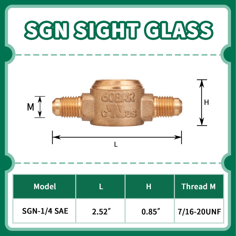 Hong Sen Sight Glass, Moisture Liquid Indicator, 1/4'' SAE Fitting, HVAC Tool for Air ConditioningRefrigeration 1/4SAE