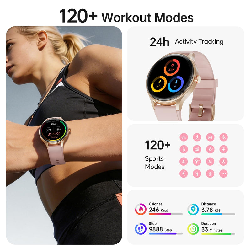 Smart Watch for Women,1.57'' AMOLED Touchscreen Compatible with Android&iOS | Fitness Watch with Heart Rate/Sleep/SpO2 Monitor 110+ Sport Modes,Smartwatch with Answer/Make Call,3ATM Waterproof 2 Bands Pink 1.57