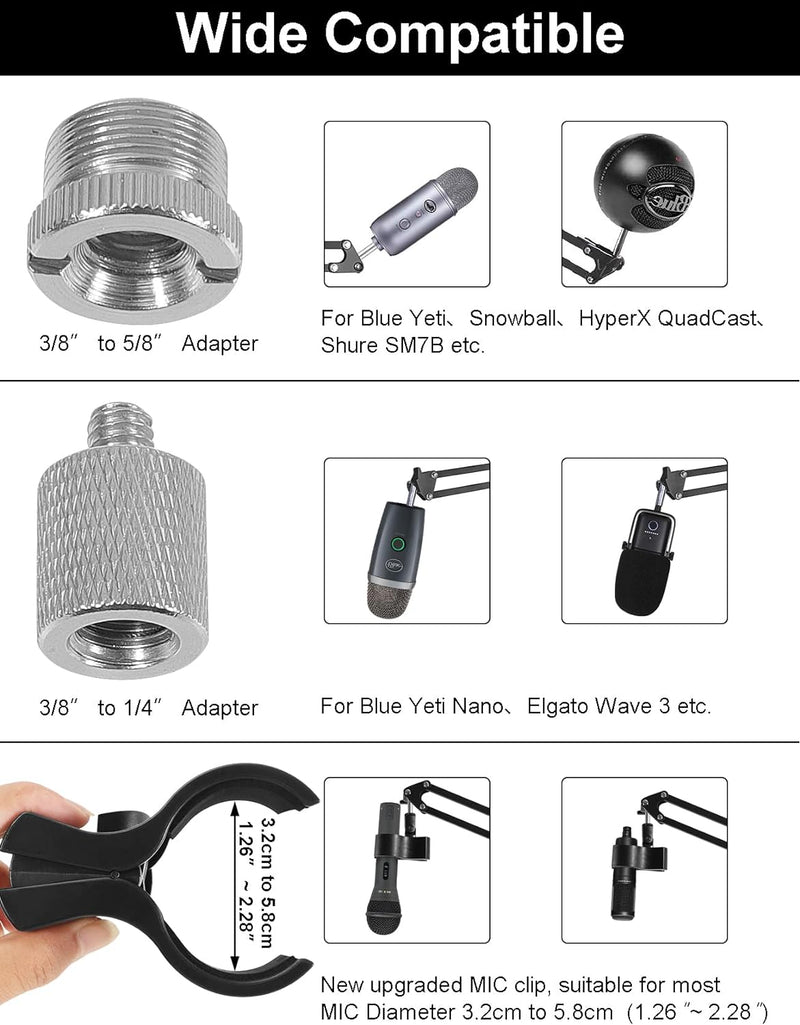  [AUSTRALIA] - Yeti Nano Mic Boom Arm Stand with Pop Filter, Compatible with Blue Yeti Nano USB Microphone with Cable Sleeve by SUNMON