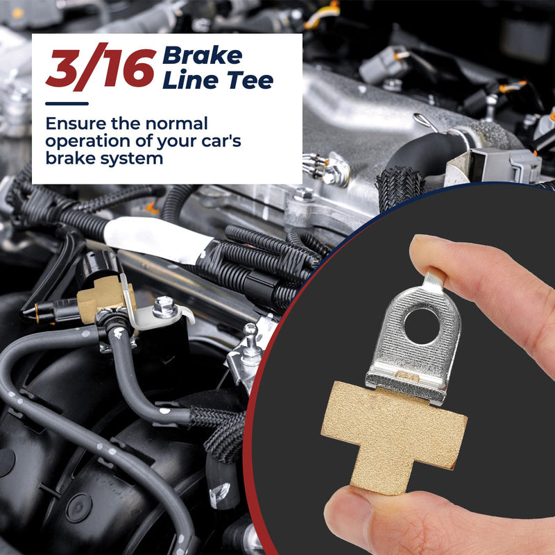 3-Way Brake Line Tee with Mounting Bracket, Brass Brake Line Fittings 3/16" for 3/8"-24 Threads Maintaining Brake Systems,Prevent leakage, For Fuel Line, Liquid Line 1 3/16"