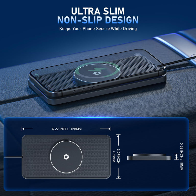 25W Magnetic Wireless Car Charger Pad, REESTECQI for MagSafe Car Charger with 45W USB-C Car Charger, Anti-Slip Wireless Charging Pad for Car Compatible with iPhone 17 16 15 14 13 12 (30CM Cable) 30CM Cable
