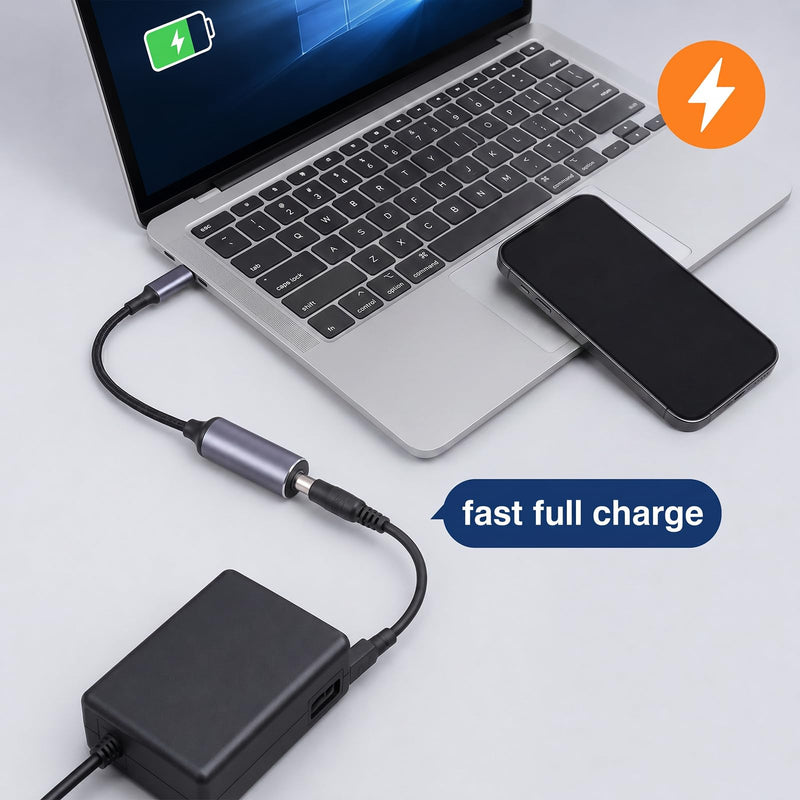 USB C to DC Adapter DC to USB C 4.5 x 3.0mm 100W Type-C PD Output | 5V/9V/20V Charging for Phones, Tablets, TWS, Laptops with USB-C