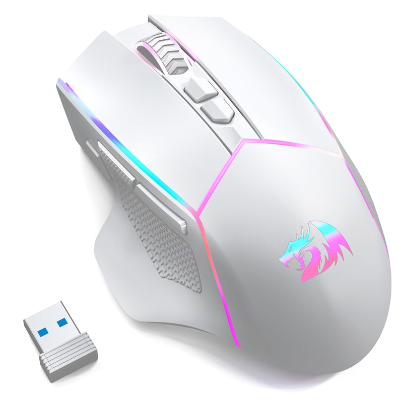 Redragon Wireless Gaming Mouse, Tri-Mode 2.4G/Bluetooth/USB-C, 7 Programmable Buttons, Tactile Rapid Fire Key, 24000 DPI RGB Ergonomic Mouse for PC Windows Gaming & Work, M814W White