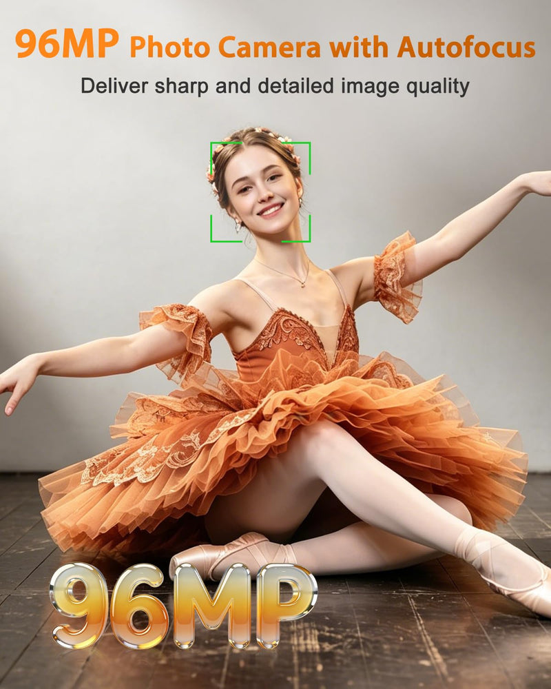 8K Digital Camera for Photography 96MP WiFi Dual Screen Camera for Kids | Vlogging Camera with 16X Zoom, Compact Point and Shoot Travel Camera for Teens Beginners with SD Card, 2 Batteries White