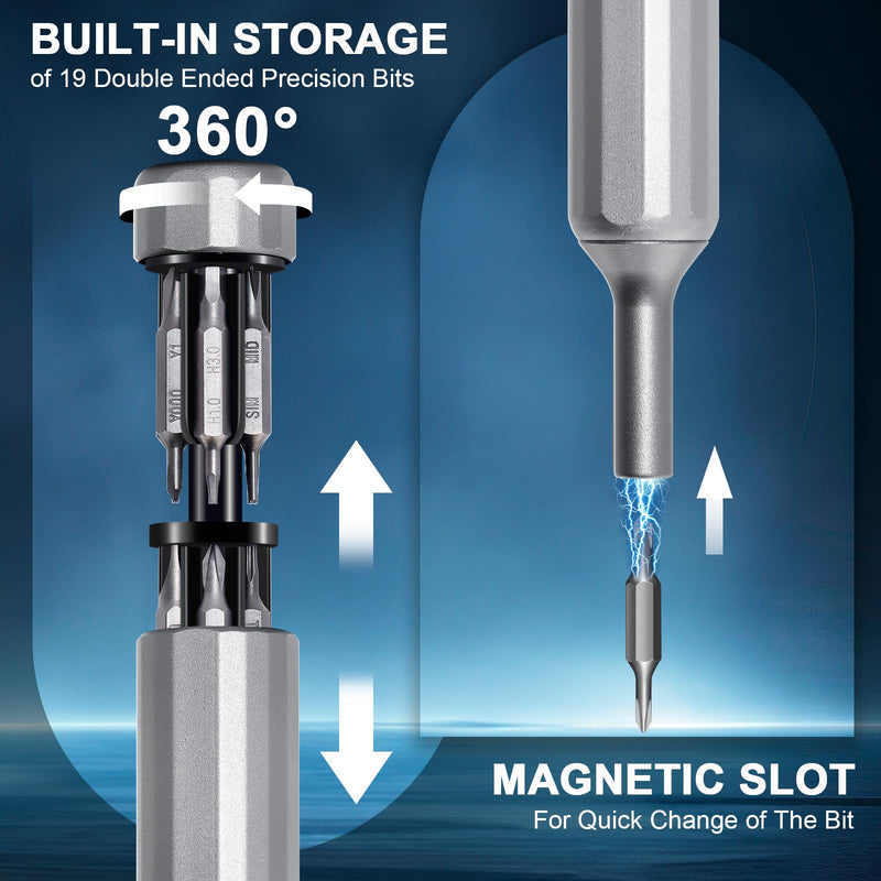 50-in-1 Precision Screwdriver Set, Magnetic Mini Repair Tool Kit with Pen Screwdriver, 38 S2 Steel Bits, Tool Tray, and 10 Finger Grips - For Eyeglasses, Watches, Laptops, Phones,Electronics