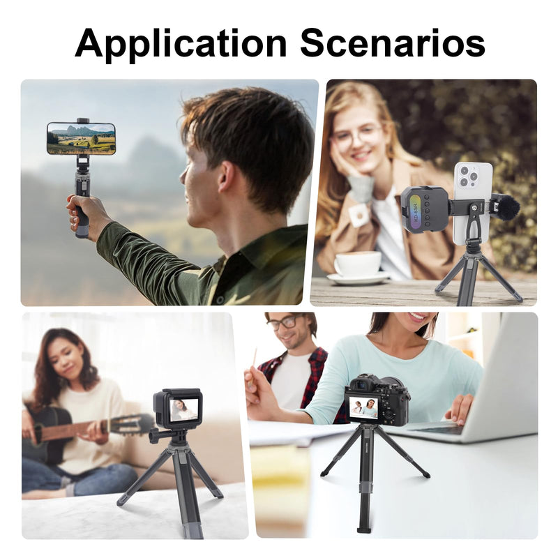 Mini Camera Tripod Kit, All Aluminum Desk Tripod with 360° Phone Holder for DSLR/Action Camera/Cellphone, Phone Tripod Stand Selfie Stick for Video Recording/Vlogging, Max Load 11lbs (SY027)