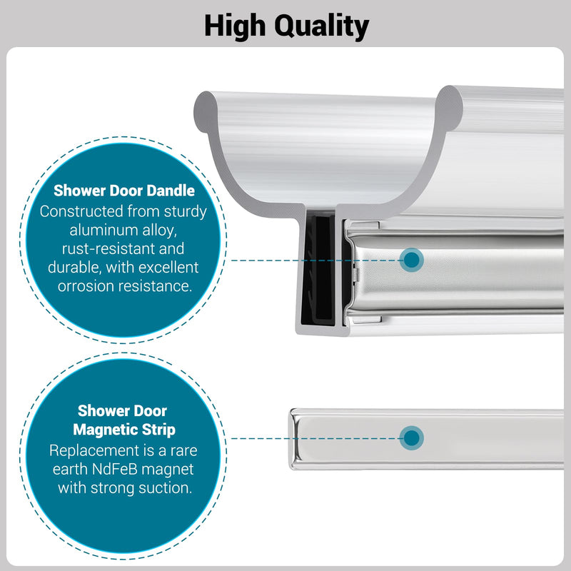 3" Frameless Shower Door Handle with Metal Strike Plate and 3" Shower Door Magnet. Suitable for Glass Doors with thicknesses of 1/8 inch, 5/32 inch, 3/16 inch, and 1/4 inch.