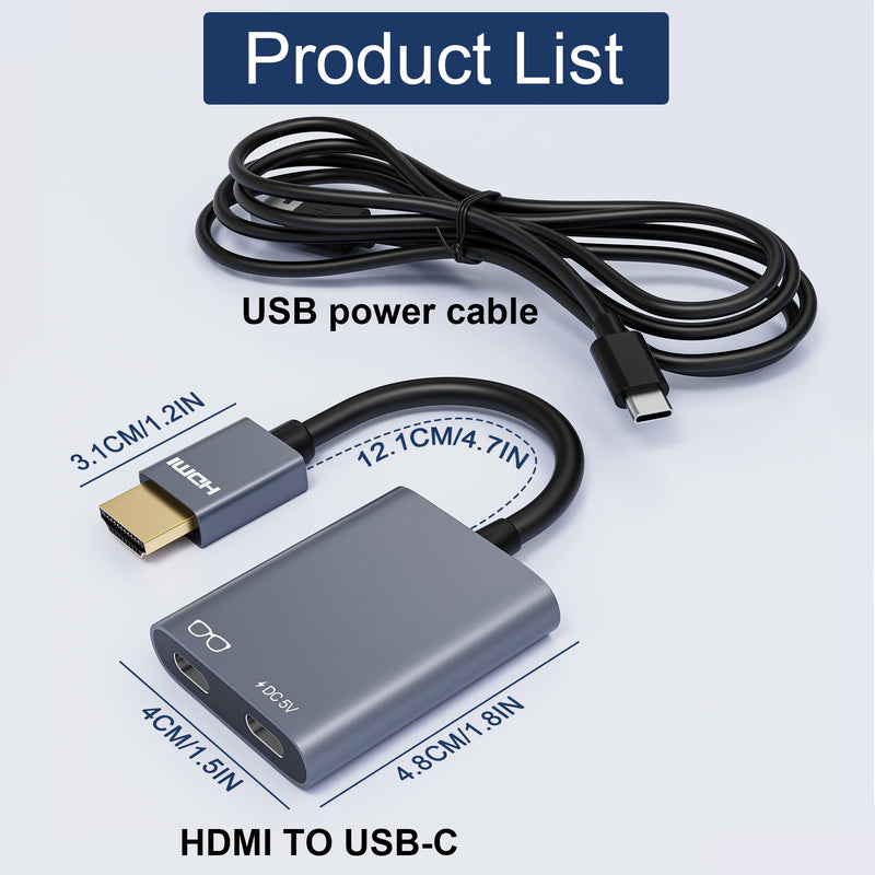 AR Glasses HDMI to USB C Adapter 4K@60Hz, XR Converter with Play & Charge for XREAL One/Air 2 Pro, VITURE Pro, RayNeo Air 2s, Rokid Max, Switch 2/1, Steam Deck, PS5/4, Xbox, ROG Ally, Portable Monitor