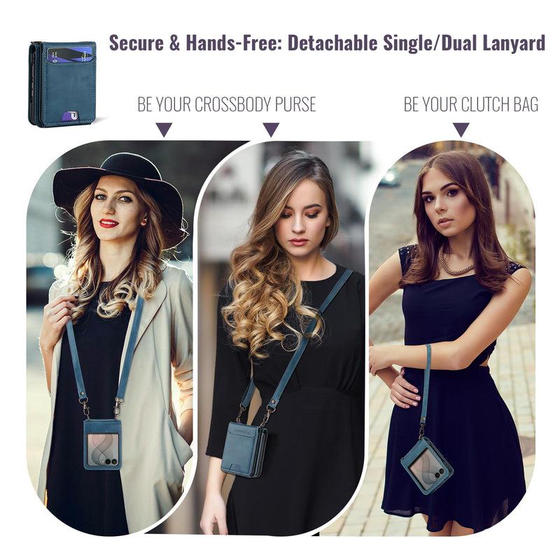 for Samsung Galaxy Z Flip 8 PU Leather Wallet Phone Case with Card Slots (Holds 5-7 Cards), Anti-Drop Protection, Wrist & Shoulder Strap Blue Galaxy Z Flip 8 5G