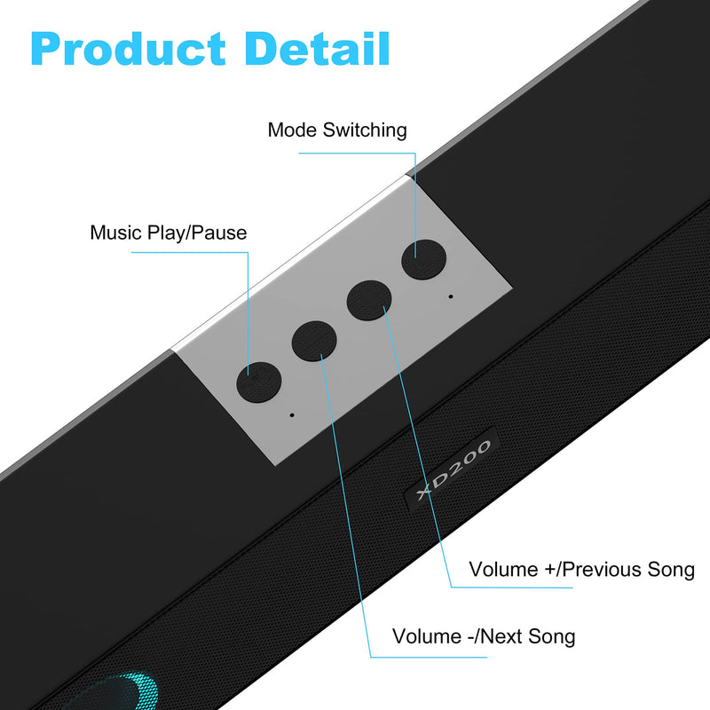 Portable Wireless Speaker Home Bluetooth Sound Bar with Multi-Color Flashing Lights Compatible for PC, Laptop, Smartphones (Black)
