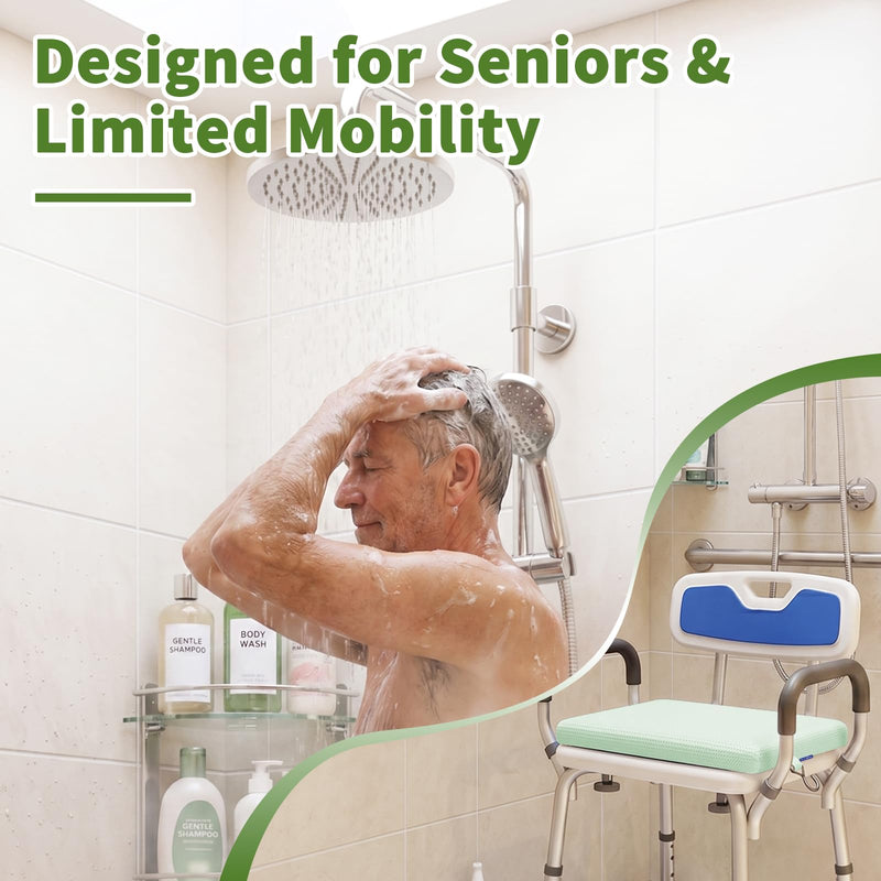 Gooo&Ma Non-Slip Waterproof Shower Seat Cushion Bathtub Pillow Shower Chair Bench Bathtub Cushion - with 3D Mesh & Hook - Bath Pillow，for Elderly，Pregnancy - Washable and Quick Drying(Green) Green