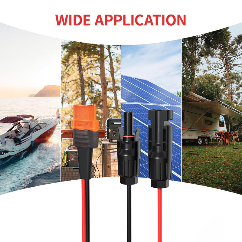10AWG 2FT Solar to XT60i Cable 2 10 25 35 50 75 100FT Solar Connector to XT60i Adapter Cable for Portable Power Station (2FT) 10AWG Solar to XT60i Cable