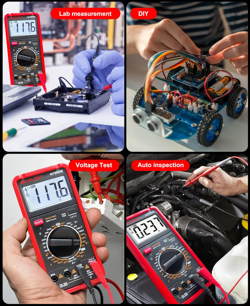 MY8906B Multimeter Tester TRMS Digital Multimeter 750V-1000V Measures DC/AC Voltage DC/AC Current Resistance Continuity Diodes Frequency Transistor HEF NCV Live Wire Detection