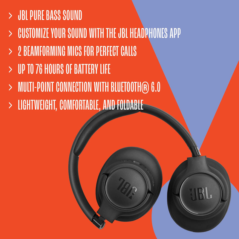 JBL Tune 730BT - Wireless Over-Ear Headphones - Black | JBL Pure Bass Sound, Customize your sound with the JBL Headphones App, 2 beamforming mics for perfect calls