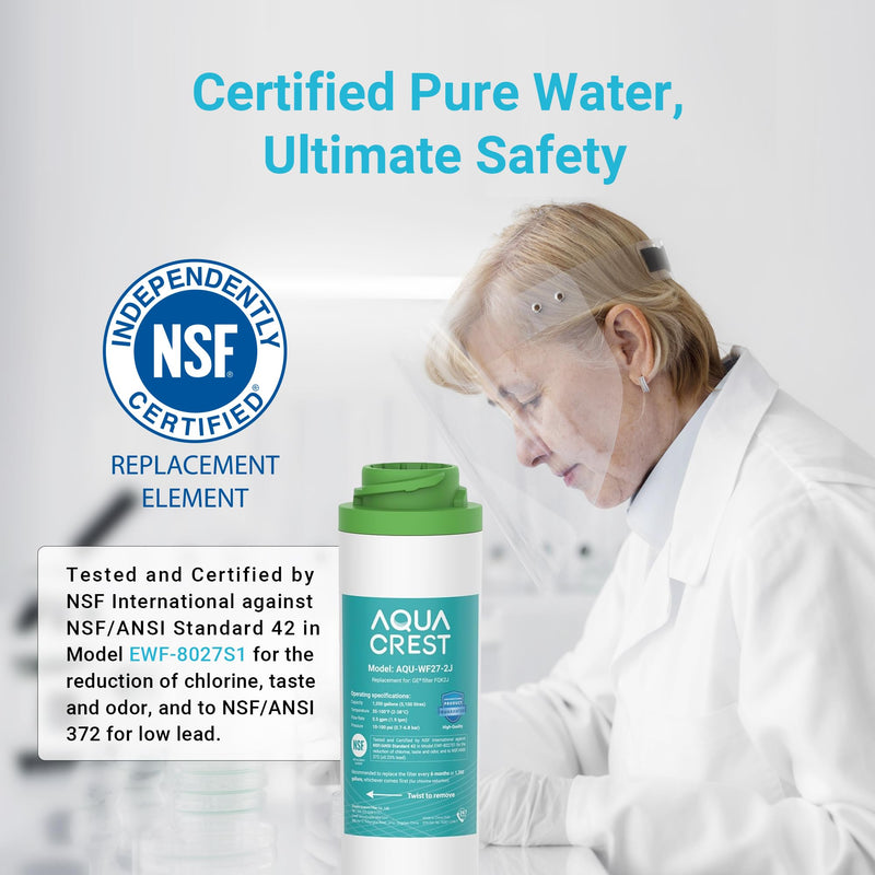 AQUA CREST FQK2J Under Sink Water Filter, Replacement for GE FQK2J, FQK1K, Compatible with GE GXK255TBN, NSF/ANSI 42 372 Certified, 1320 Gallons Dual Flow Drinking Water Replacement Filters, 2 Pack