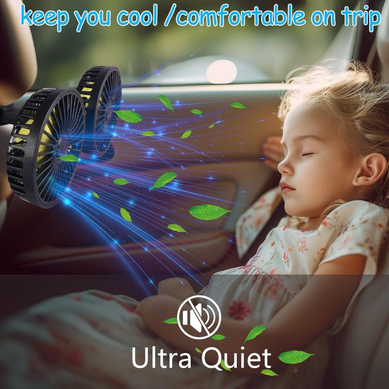 Car Backseat Fan for Backseat Kids, Dual Head Usb Car Fan for Car Back Seats Kids（Usb Powered 5V/2A） Dual Head Backseat