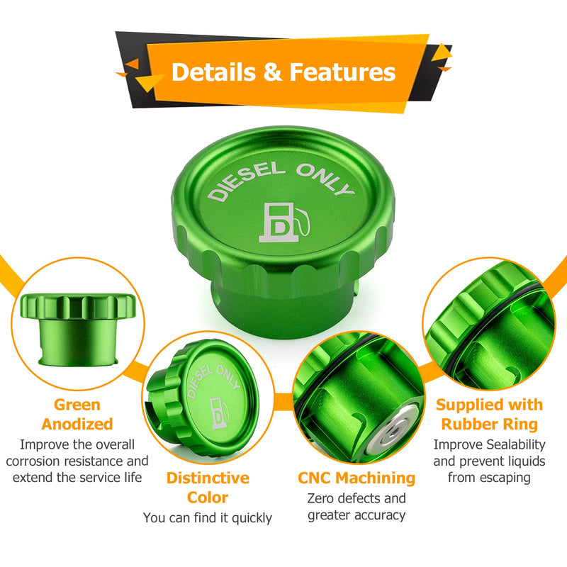 WeiSen Diesel Fuel Cap Aluminum Compatible with Dodge Ram 1500 2500 3500 Green Magnetic 2019-2024
