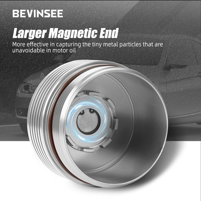 Bevinsee Oil Filtrar Housing Cover 11427525334 Compatible with BMW E90 E92 E91 E93 E60 E81 E82 E87 E88 320i 323i 325i 328i 335i 330i 523i 525i 528i 530i 535i N52 N54 N55 S55 Engines, Aluminum, Silver