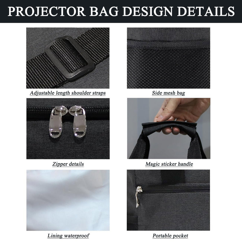 2-Be-Best Projector Bag, Projector Case with Cable Storage Bag Large Capacity with Adjustable Strap & Handles Front Pocket & Double Side Pocket Projector Carrying Bag Black All Black