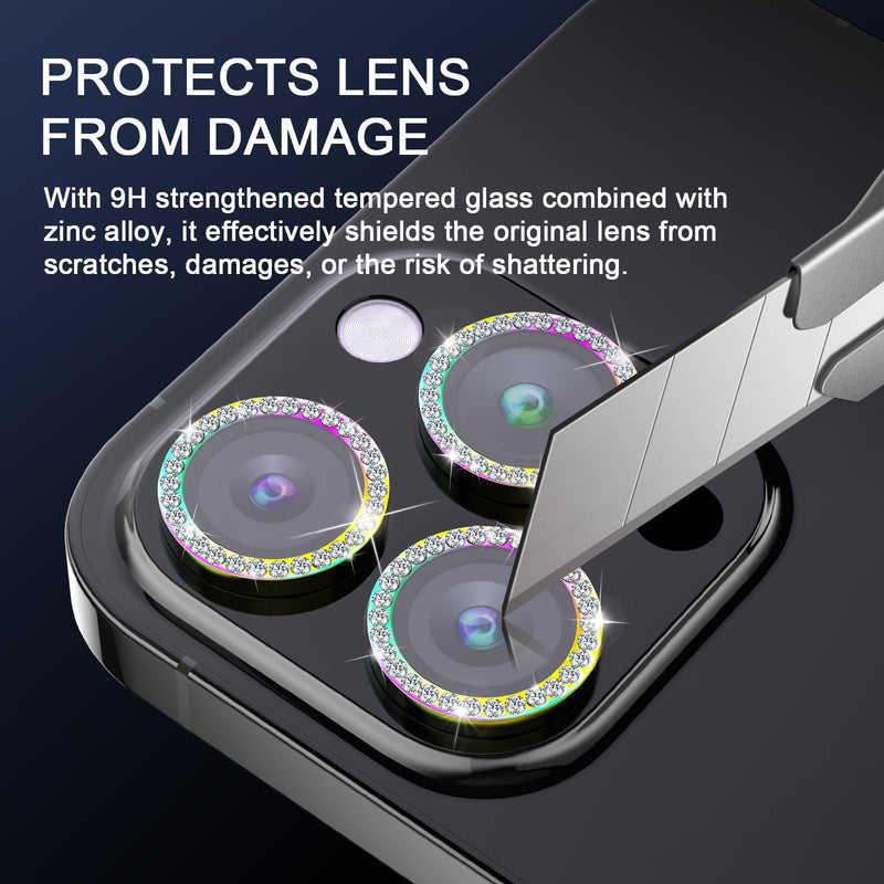 for iPhone 15 Pro / iPhone 15 Pro Max Camera Lens Protector, Premium HD Tempered Bling Diamond Screen Protector Metal Individual Ring for iPhone 15Pro Max (Silver) Silver