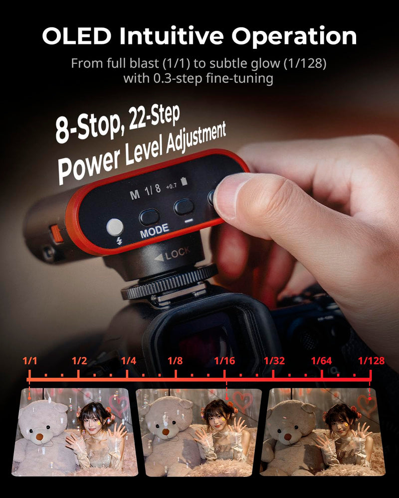 SmallRig RS20 Mini Camera Flash for Canon for Sony for Nikon, GN12 Flash | 2000mAh, OLED Screen, 8 Levels 500 Full-Power Flashes/1.8s Recycle/6500K, A/M Mode 1/1-1/128 - 5374 Red