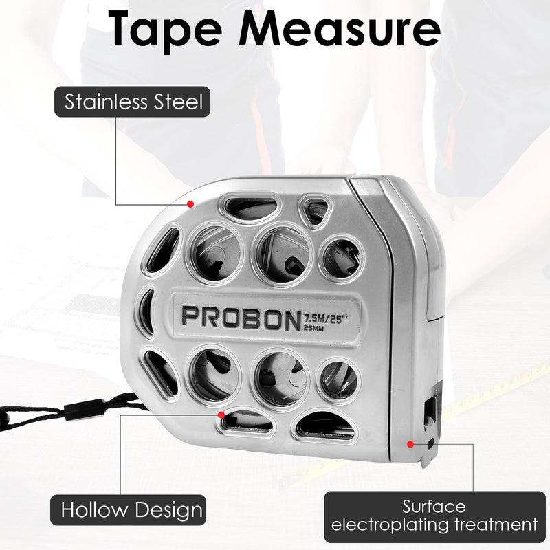 Hollow Retractable Tape Measure 7.5m/25ft | Stainless Steel & Self-Cleaning Design | Double-Sided Scales for Construction, Woodworking & DIY | Lightweight & Durable & Rust-Resistant (25mm Width)