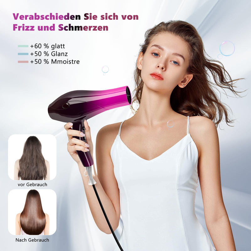 Hair Dryer, 3000W Professional Ionic Hairdryers with Diffuser for Women Men Kids, Powerful Blow Dryer with 3 Heat 2 Speed and Cool Button for Home Salon Use Red Gradient