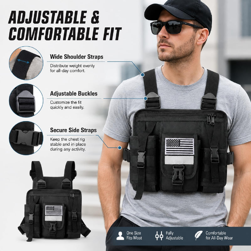 Radio Chest Harness Rig Walkie Talkie Vest Holster Chest Pack with Radio Holder Pouch for Baofeng Kenwood Motorola Two Way Radio