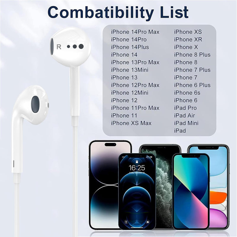 Wired Headphones for iPhone Earbuds with Lightning Connector,2 Packs Built-in Mic & Volume Control HiFi Stereo Nosie Reduction Earphones Compatible with iPhone 14/13/12/11/XR/XS/X/8/7 Support All iOS White