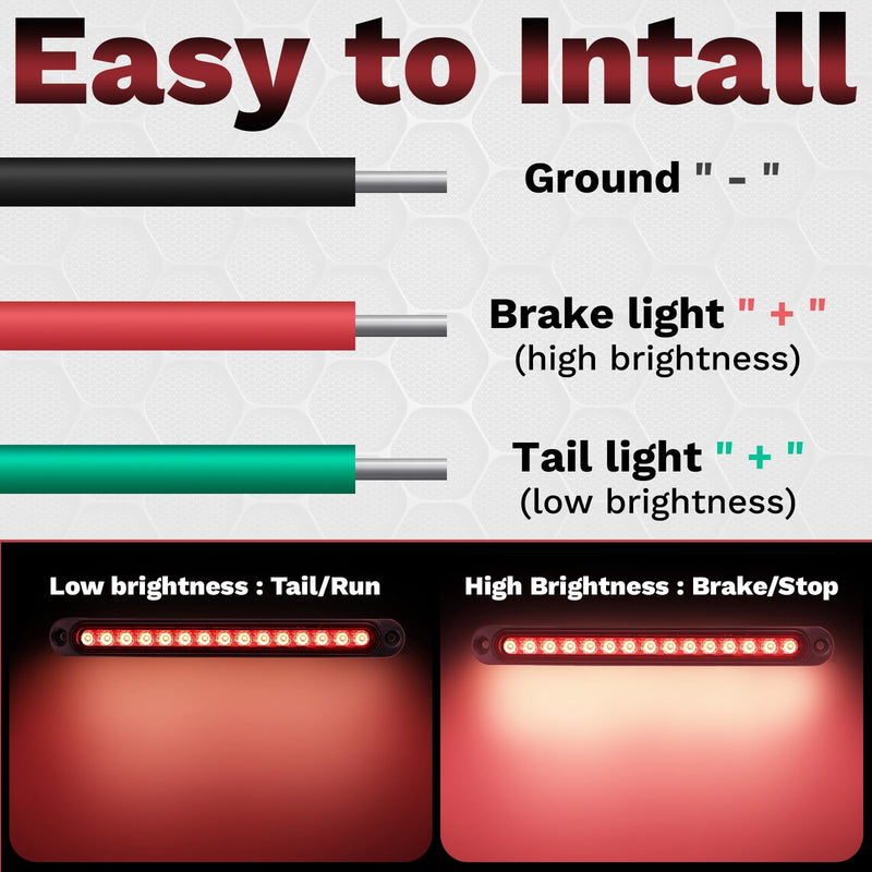2 PCS Led Trailer Tail Light Bar, 10 Inch 15 Red Led Brake Lights Strip Assembly, IP67 Waterproof Trailer Light Kit for Golf Cart, for Marine Boats Golf Cart Offroad Truck RV UTV ATV 2 PCS