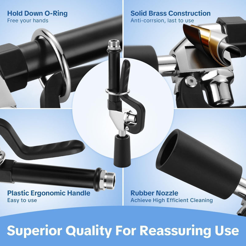 Pre Rinse Sprayer Commercial Sink Sprayer Head, Low Lead Spray Valve Dish Sprayer Nozzle with Ergonomic Handle, High Pressure Brass Faucet Parts for Commercial Kitchen faucet, Chrome Finished Black Pre Rinse Sprayer
