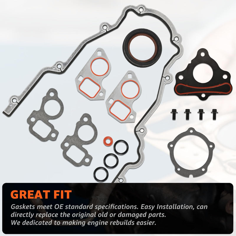 Timing Cover Gasket Set & Camshaft Retainer Plate Gasket Fits 4.8L 5.3L 5.7L 6.0L 6.2L LS Gen III IV V Engine - LS1 LS2 LQ4 LQ9 LS3 L92 L94 L76 L77 LY6 L96 Replace# TCS45993 12633904 12589016