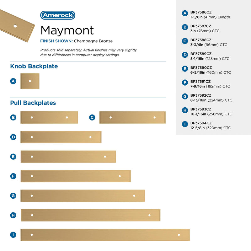 Amerock Maymont 12-5/8 inch (320 mm) Center-to-Center Rectangle Champagne Bronze Cabinet Pull Backplate, BP37594CZ