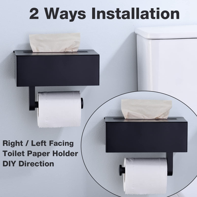TRUSTMI Toilet Paper Holder with Storage Shelf Phone Standing Tisuse Box Cover Square Bathroom Wet Wipe Facial Organizer Wall Mounted, Matte Black