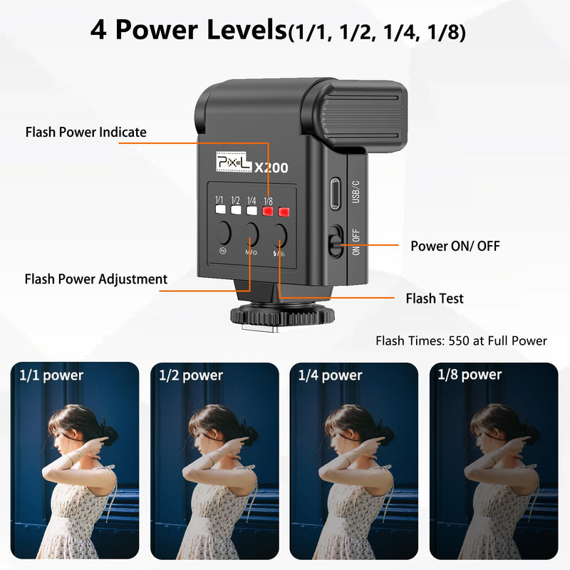 Camera Flash Speedlite for Canon Nikon Sony Fuji Pentax Olympus, with Continuous LED Light, Single Contact Hot Shoe, 4 Power Levels