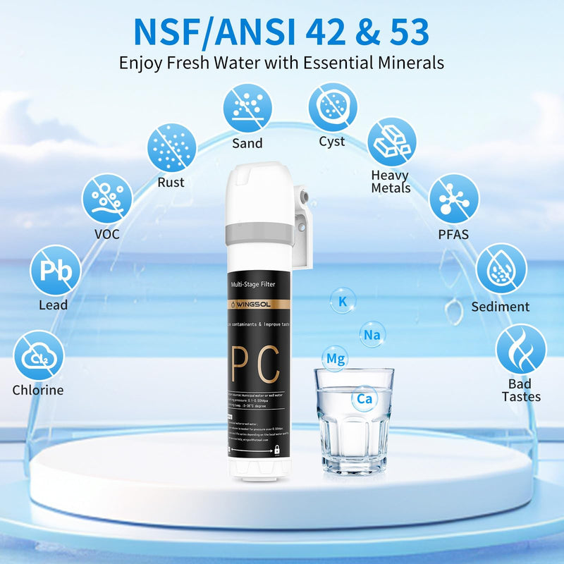 WINGSOL Replacement Filter Cartridge for Under Sink Water Filter Compatibel with: WS-QC-001, WS-QC-001 (F), WS-QC-001 (FY), WS-QC-001 (FB), 1 Pack