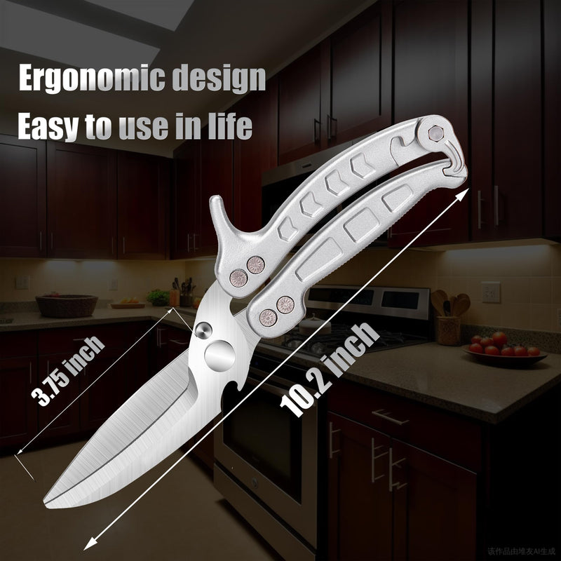 Poultry Shears Scissors Heavy Duty,Kitchen Shears,Multi-purpose Stainless Steel Kitchen Scissors for Christmas Turkey Food, Chicken,Fish,Meat,Separable easy to clean thoroughly,Dishwasher Safe. Y-silver