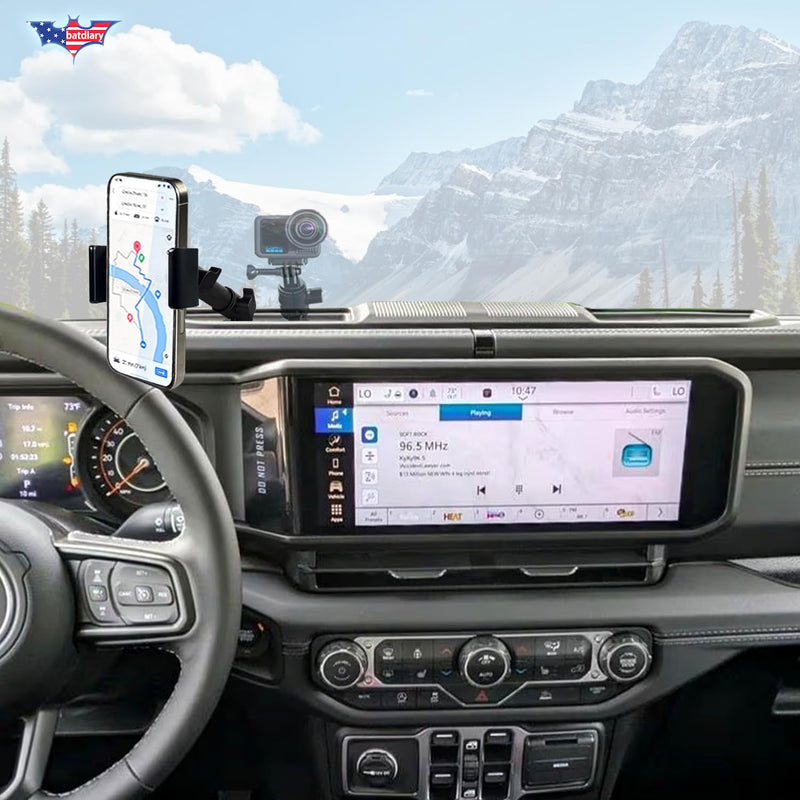 for 2026 2025 Jeep Wrangler 4xe Gladiator Alloy Phone Mount Compatible with 2024 2025 2026 Jeep Wrangler JL 4xe & Gladiator Accessories Metal Cell Phone Holder Dash Platform Mount (Driver)