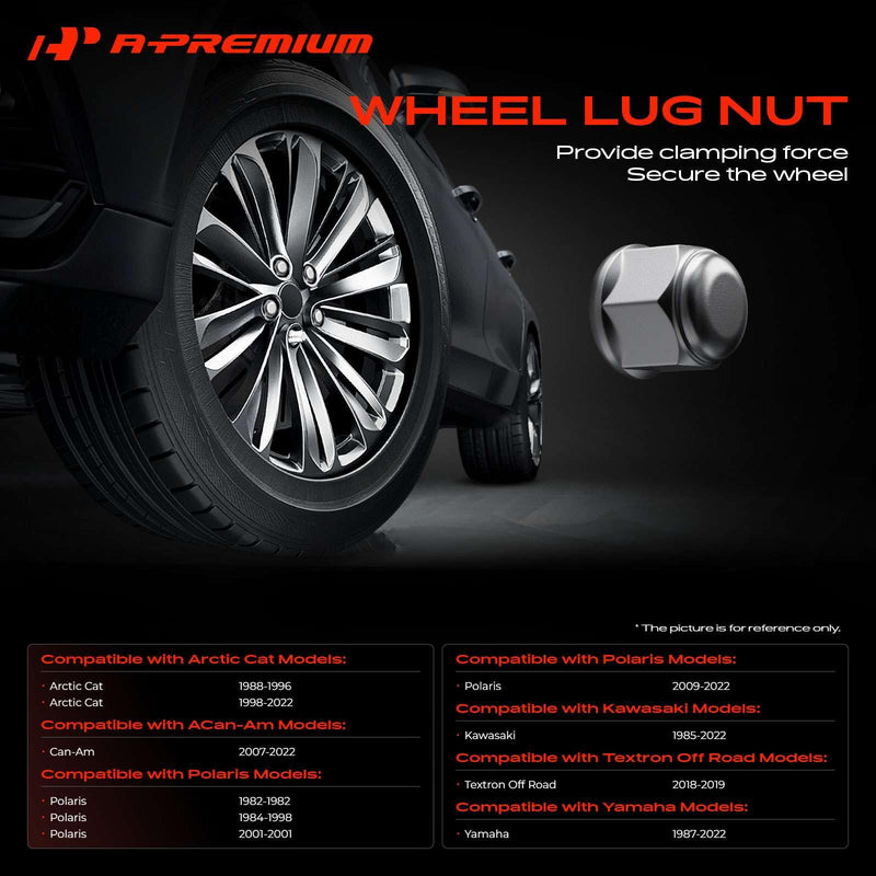 A-Premium 16-PC, Black M10x1.25 Wheel Lug Nut Compatible with Arctic Cat, 2007-2022 Can-Am, 1985-2022 Honda, 1985-2022 Kawasaki, 1991-2022 Suzuki, 2018-2019 Textron Off Road, 1987-2022 Yamaha, Polaris