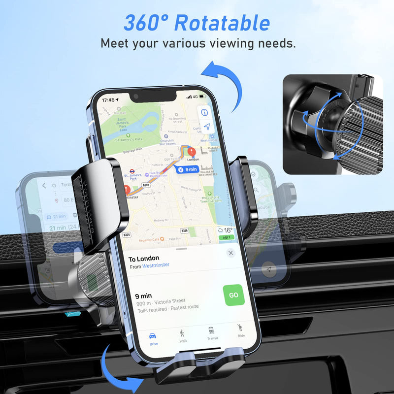 Car Phone Holder Mount, [2024 Upgraded Strong Suction] Adjustable Cell Phone Car Mount for Car Dashboard/Windscreen, 360° Rotation, One Button Release for iPhone Android Smartphone Air Vent Phone Mount