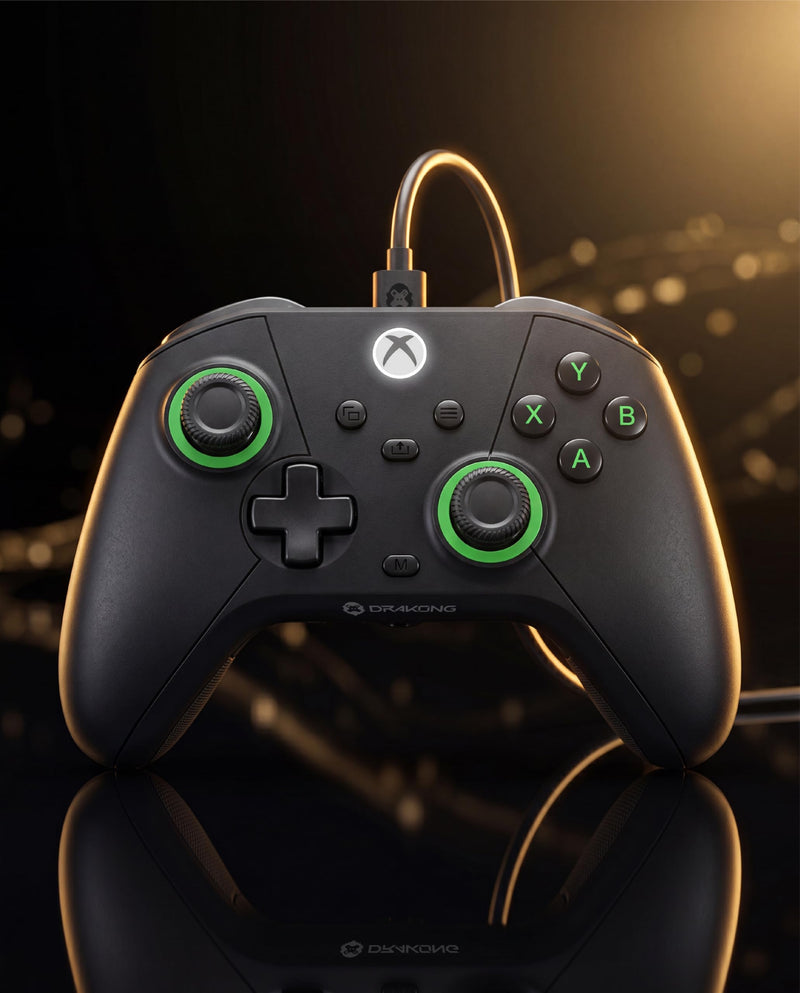 DRAKONG The Challenger Wired Hall Effect Gaming Controller for XBOX & PC | Gamepad compatible with Xbox Series X/S, Xbox One, PC, No Stick Drift, Low Latency, Back Buttons & AUX Headset Jack ‑ Black