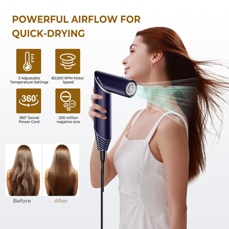 UKLISS 5 in 1 Hair Air Styler Dryer with Air Curlers Auto Curling Wands Multi-use Hair Blow Dryer for Women Set, with Hair Styling Tools Hair Styler Hair Curlers Hair Straightening Brush, Blue/Sliver