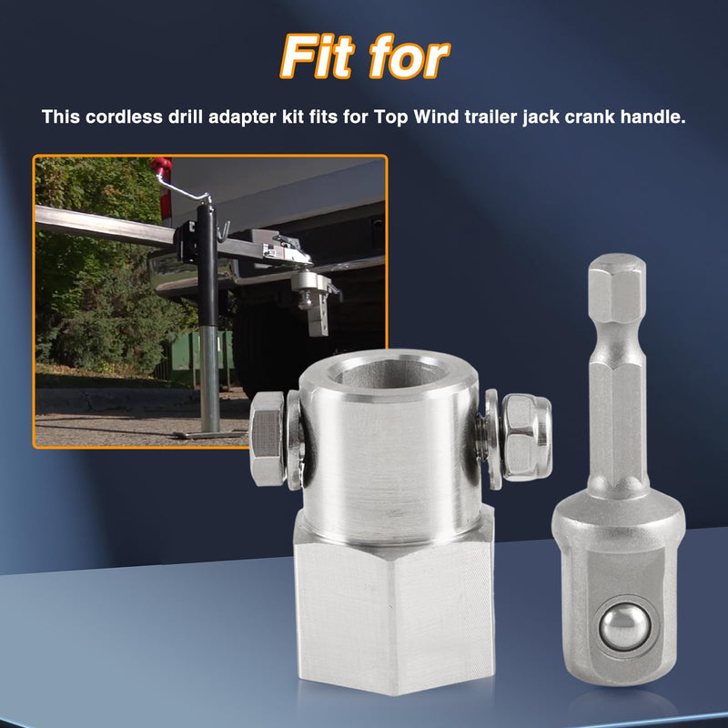 Upgraded Stainless Steel Top Wind Trailer Jack Crank Handle Cordless Drill Adapter with a 1/2 Inch Socket Adapter Bit